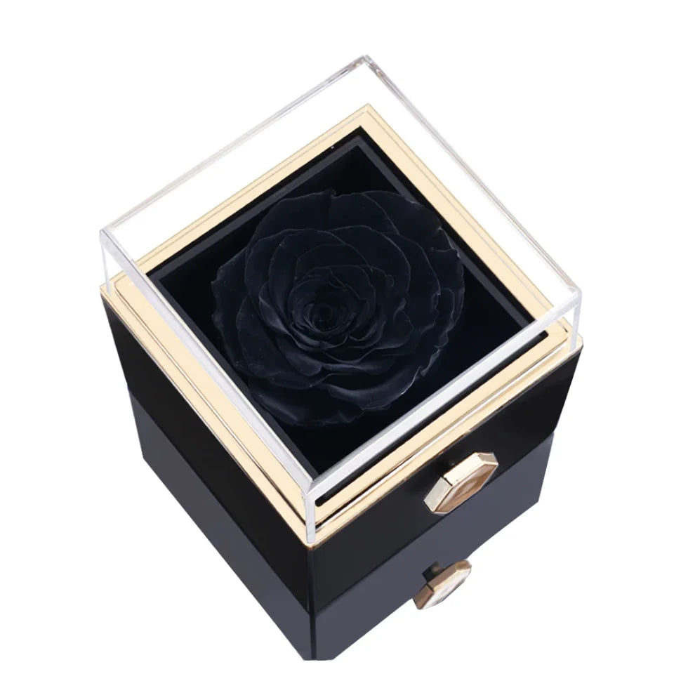 New Simple Luxury  Ring Eternal Real Rose box Exquisite Women Shiny Heart Series Ring Mother's Day  Gift for Lovers