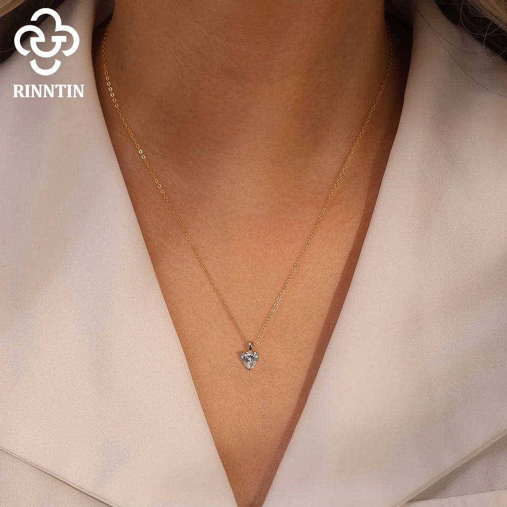 Rinntin Moissanite Diamond Heart Pendant 1-4CT 925 Sterling Silver Chain Necklace Party Choker Fine Jewelry Accessories SMON08