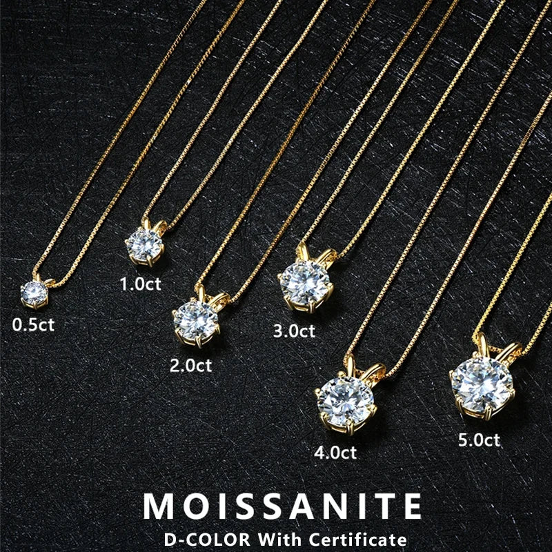 Lnngy 0.5ct-5ct Moissanite Pendant Necklace With Certificate For Women Original Real 925 Silver Chain Solitaire Drop Necklaces
