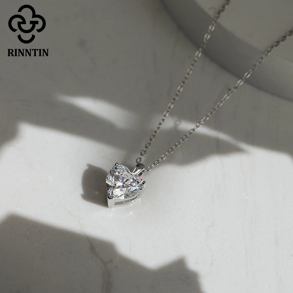 Rinntin Moissanite Diamond Heart Pendant 1-4CT 925 Sterling Silver Chain Necklace Party Choker Fine Jewelry Accessories SMON08