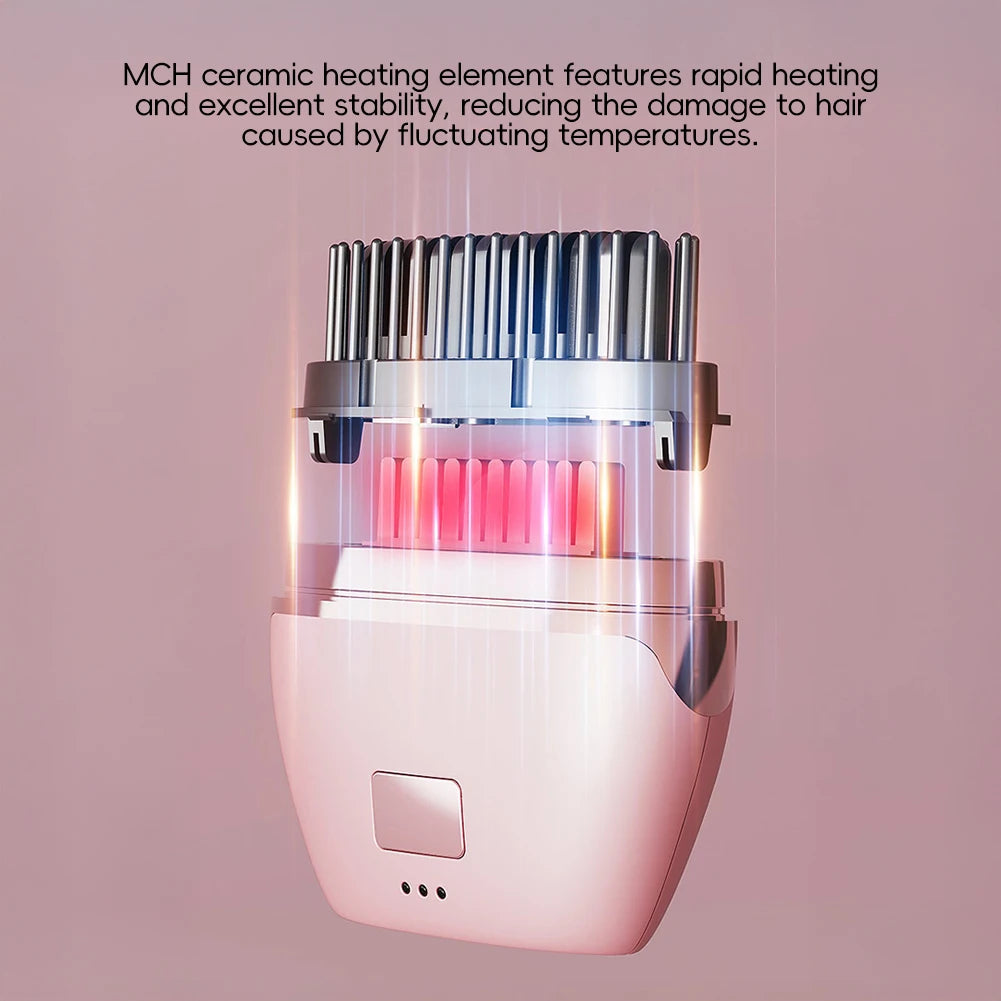 Cordless Electric Hair Straightener Brush | Rechargeable Heated Styling Comb | Frizz Control | Portable Travel Hair Tool for Women