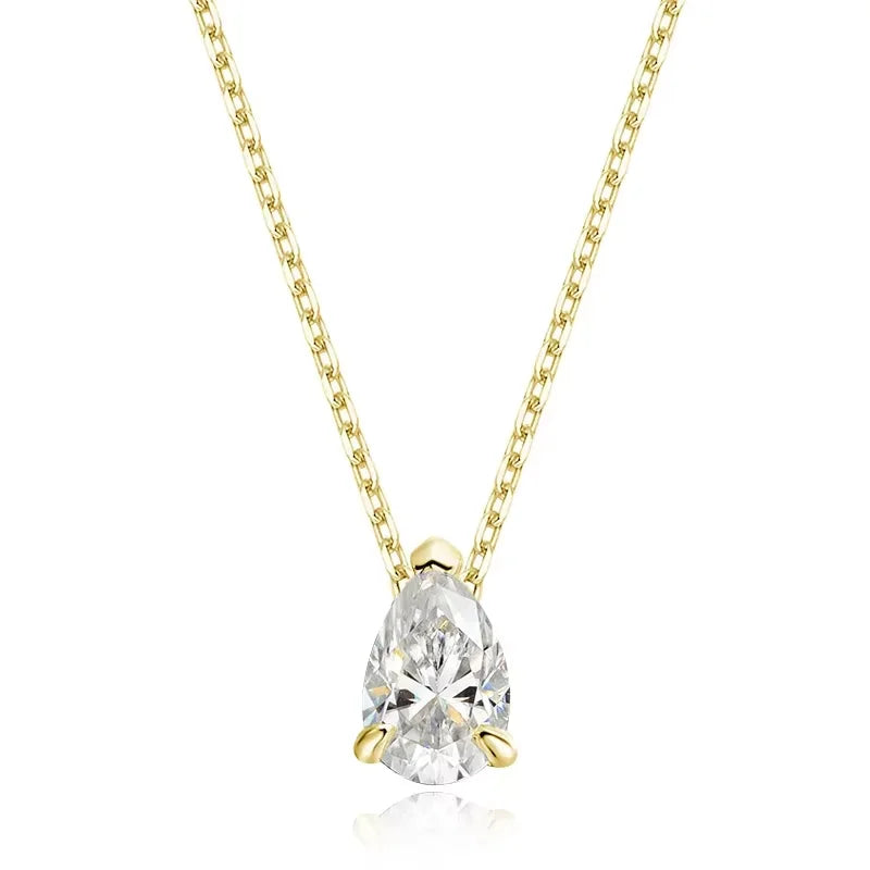Smyoue Certified 1CT 2CT Pear Cut D VVS1 Moissanite Necklace for Women 18k Gold Plated Jewelry 100%  Sterling Silver 925 Pendant