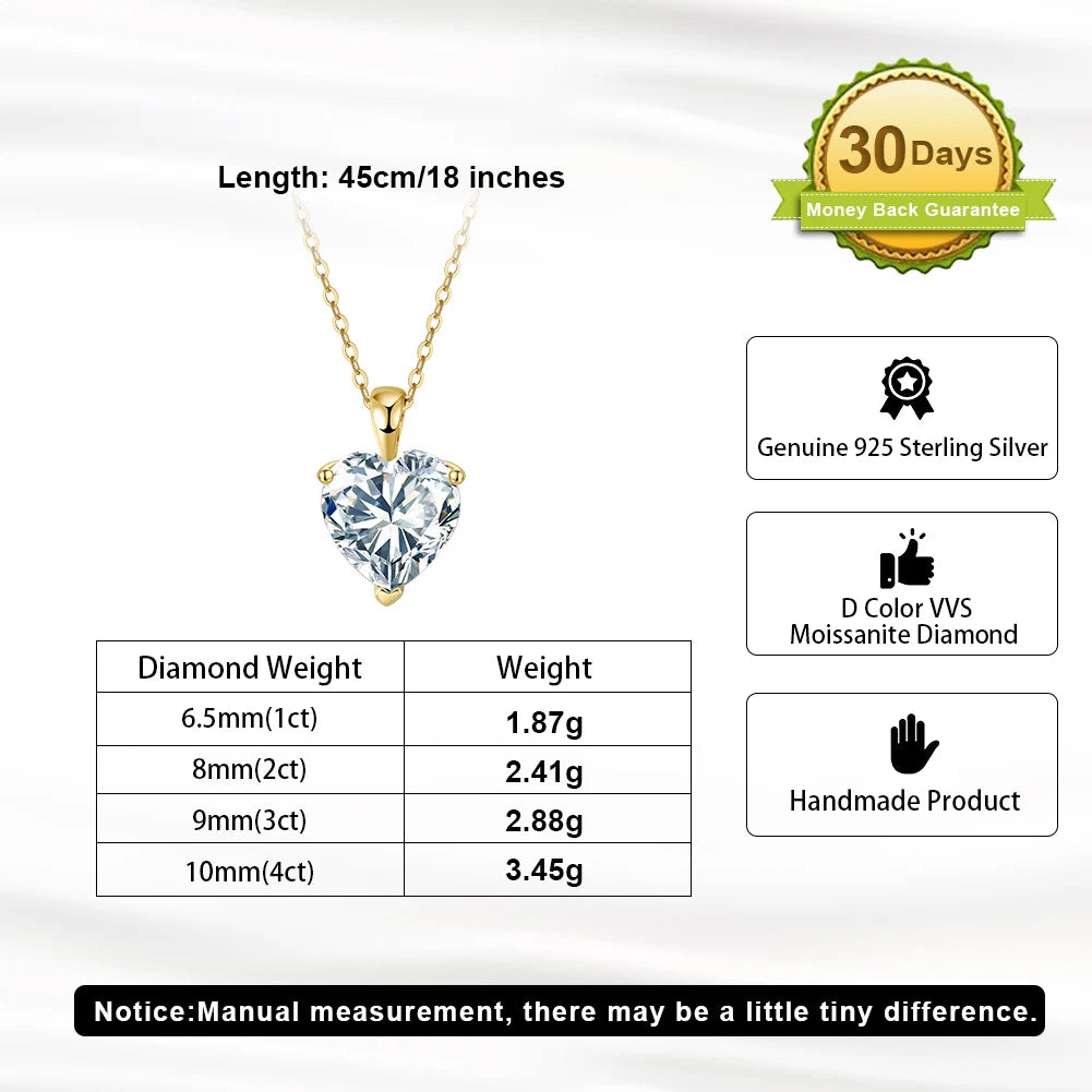 Rinntin Moissanite Diamond Heart Pendant 1-4CT 925 Sterling Silver Chain Necklace Party Choker Fine Jewelry Accessories SMON08