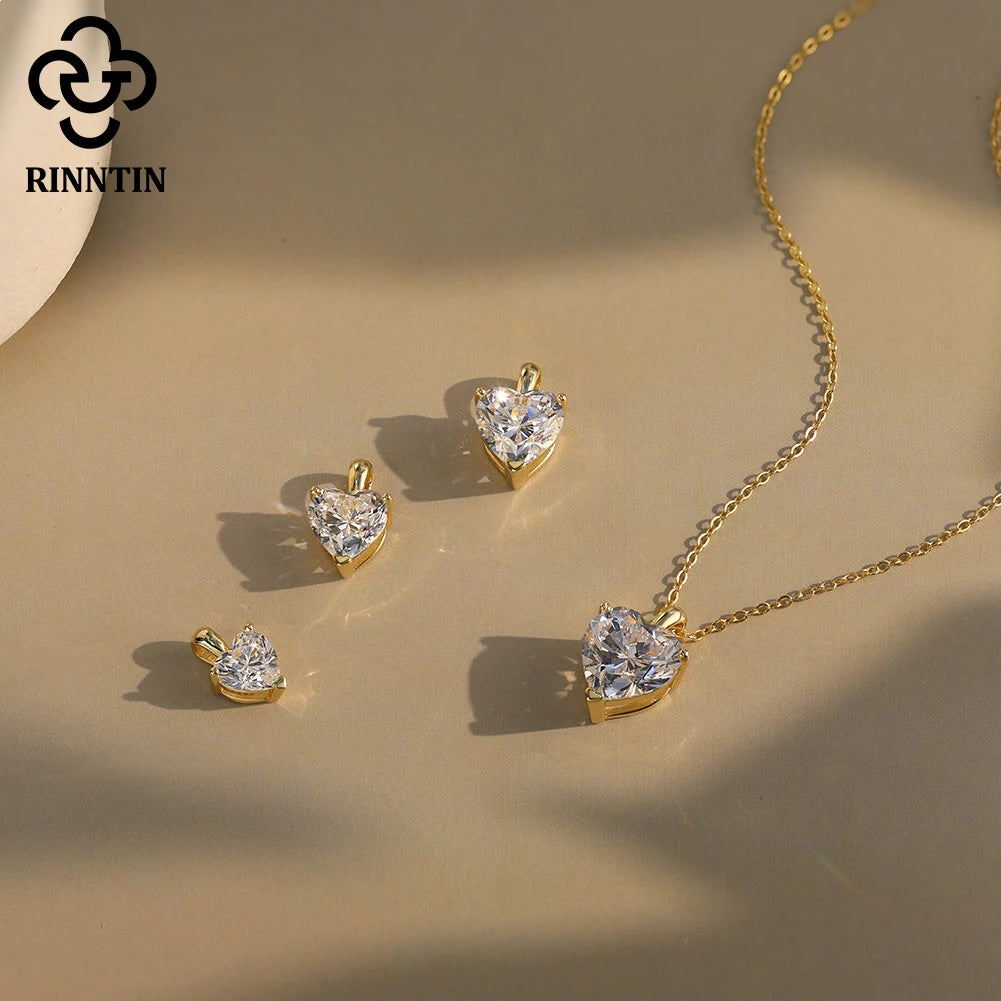 Rinntin Moissanite Diamond Heart Pendant 1-4CT 925 Sterling Silver Chain Necklace Party Choker Fine Jewelry Accessories SMON08