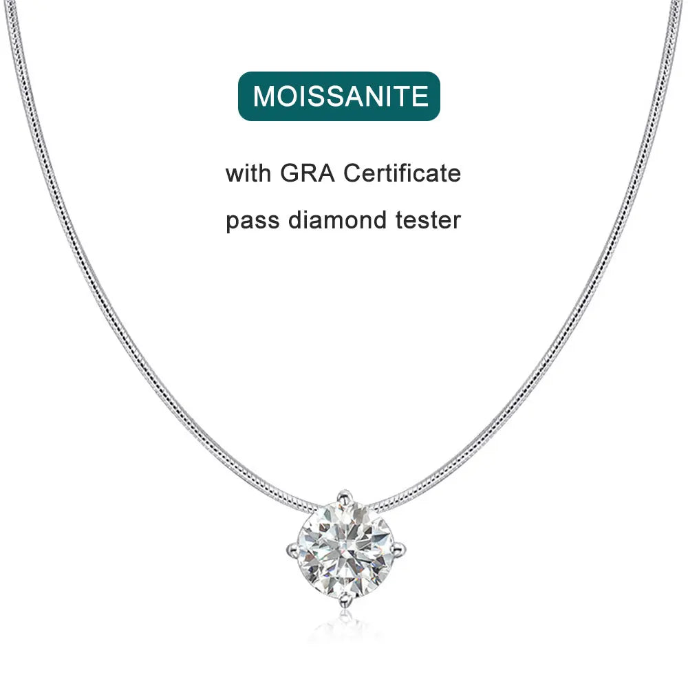 KNOBSPIN D VVS1 Moissanite Pandent Necklace s925 Sterling Silver Plated 18k White Gold GRA Certified Dainty Necklaces for Women